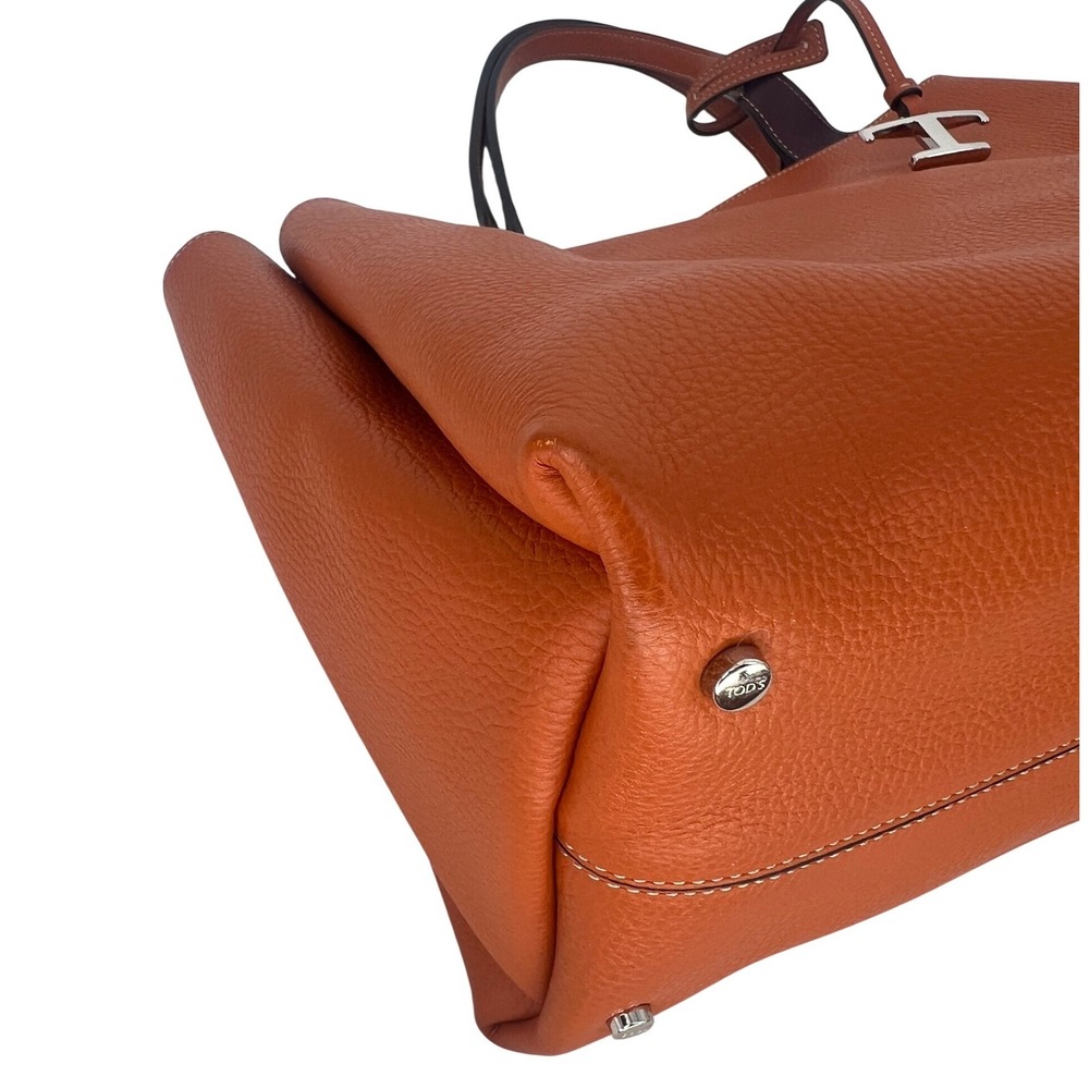 Tod's Medium Leather Tote Bag Orange Burgundy - Picture 15 of 16